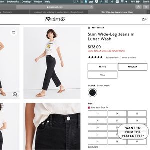 Madewell Slim Wide Leg in Washed black, Size 28